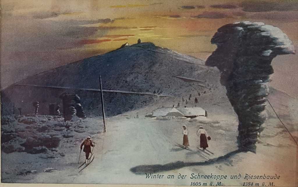 Litografia z ok. 1900 roku - Śnieżka - Dom Śląski Karpacz Karkonosze