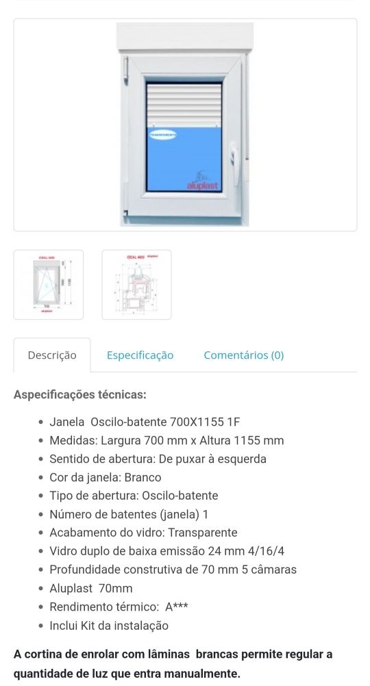 Janela nova com estore em monobloco, 70x 115 cm nova