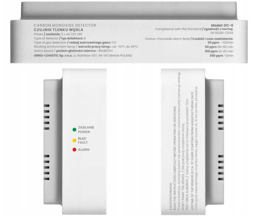Miernik CZADU Detektor Tlenku Węgla Sensor Na 10 LAT NOWY
