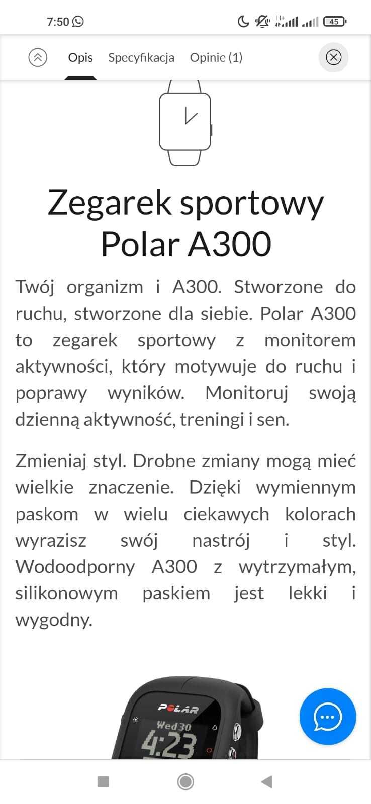 Zegarek sportowy biały Polar A300 nowy