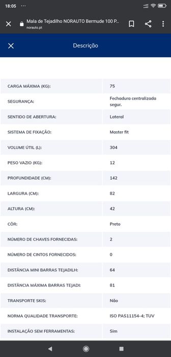 Alugar Mala de tejadilho. Norauto Bermudes 100