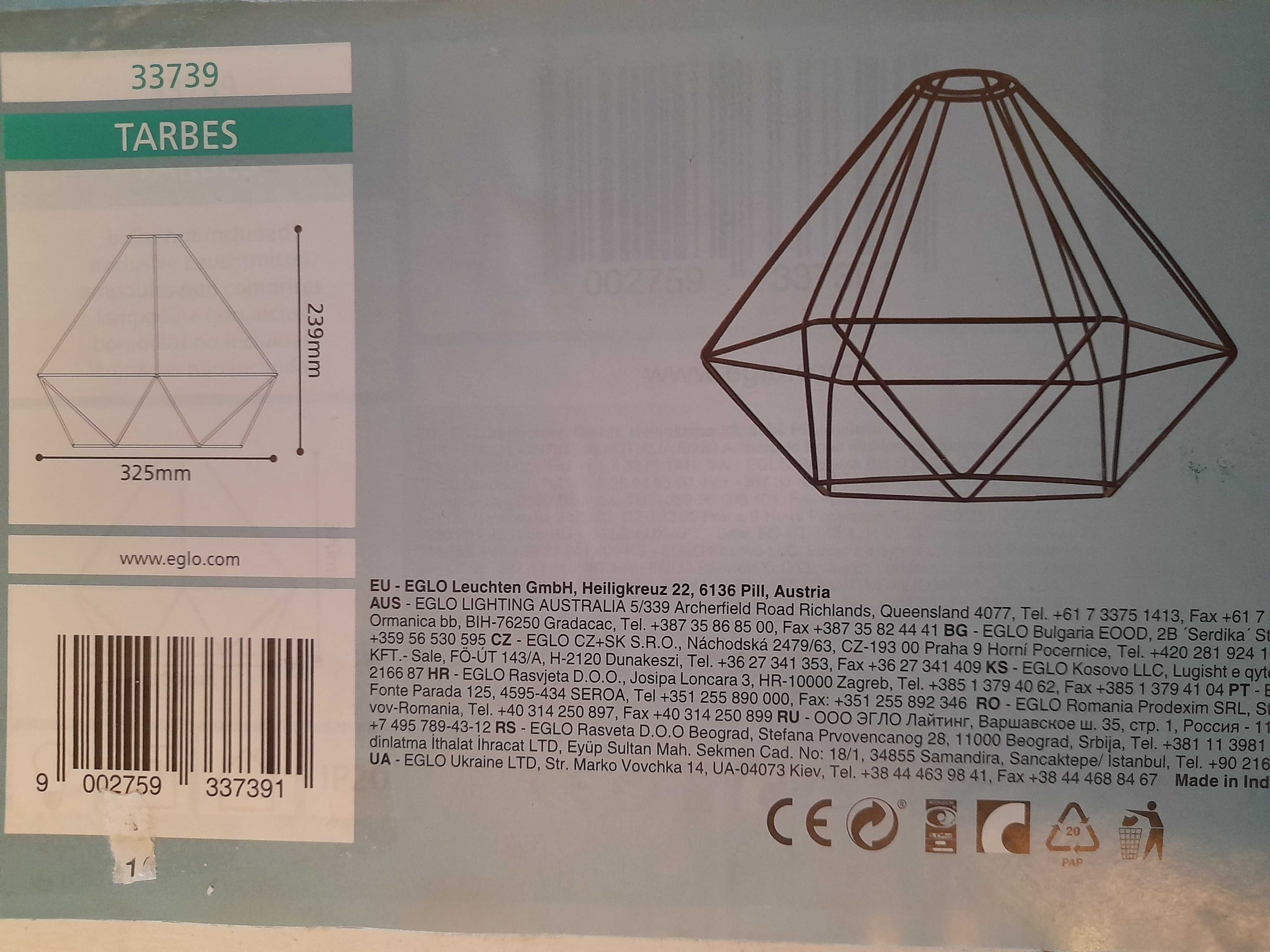 Abażur, klosz czarny, metalowy Eglo Tarbes do lampy wiszącej