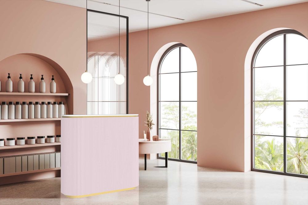 Lada recepcyjna Recepcja Lamele Różowa Złota 120cm