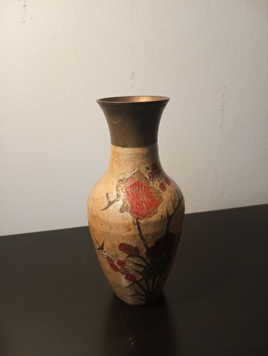 Antiga Jarra decorativa arte cloisonne (esmalte sobre metal)	- India