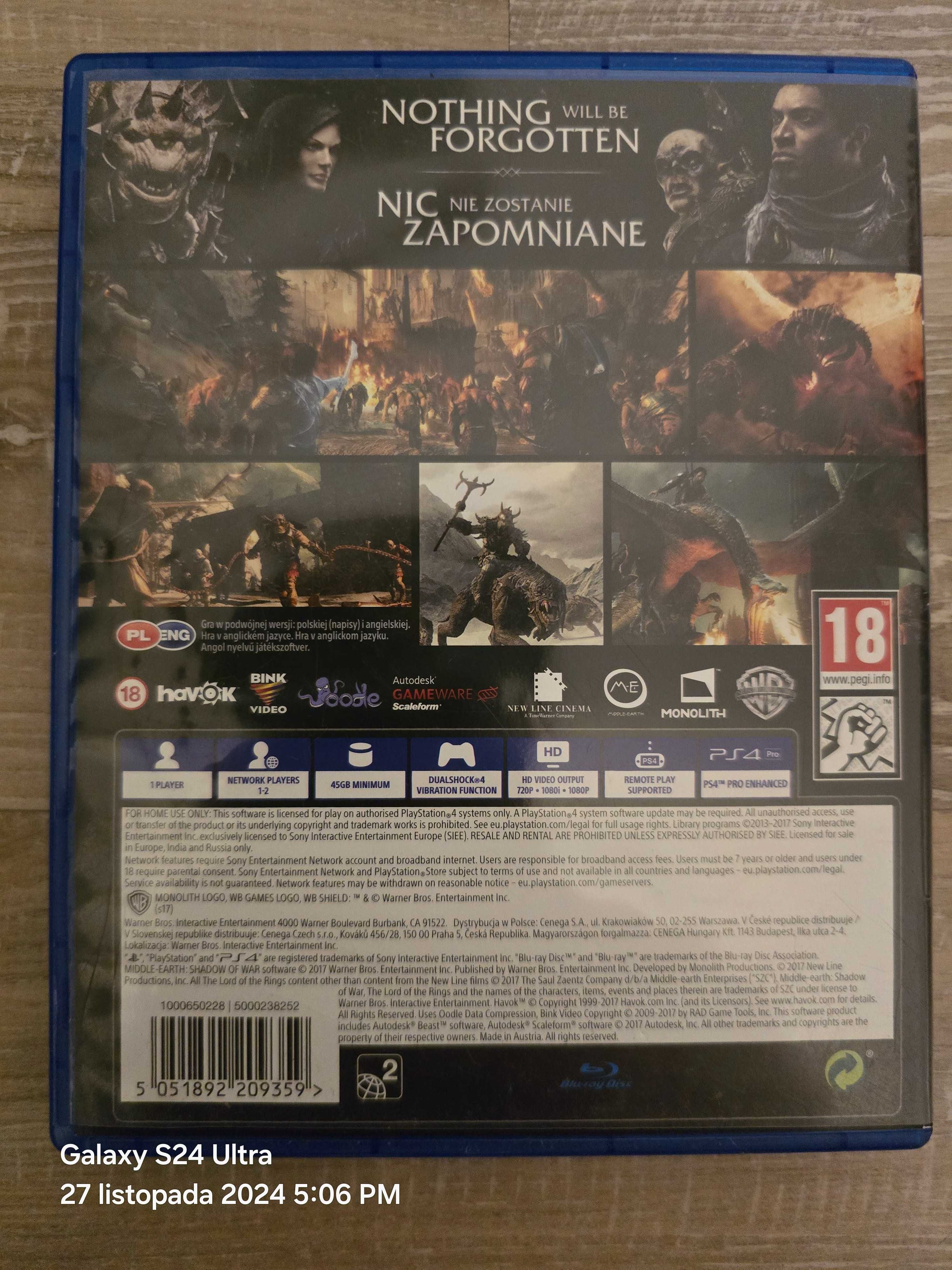 Gra Shadow of War Cień Wojny PS4/PS5