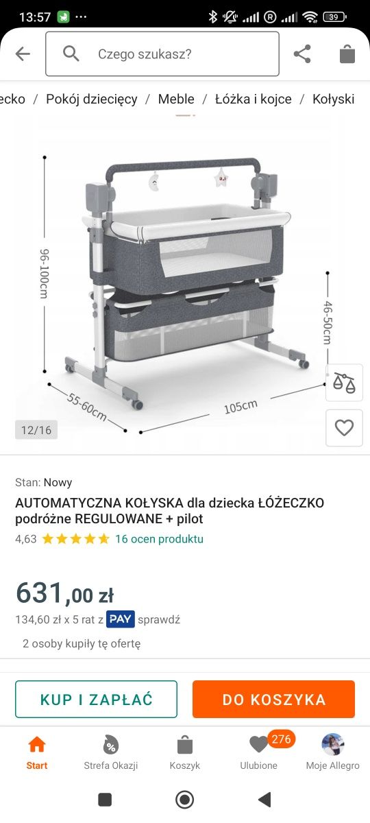 Łużko niemowlęce elektryczne