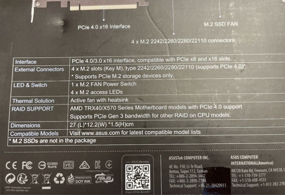 Karta ASUS Hyper M.2 x16 v4 generacji PCIe 4.0/3.0 szybkie dyski SSD