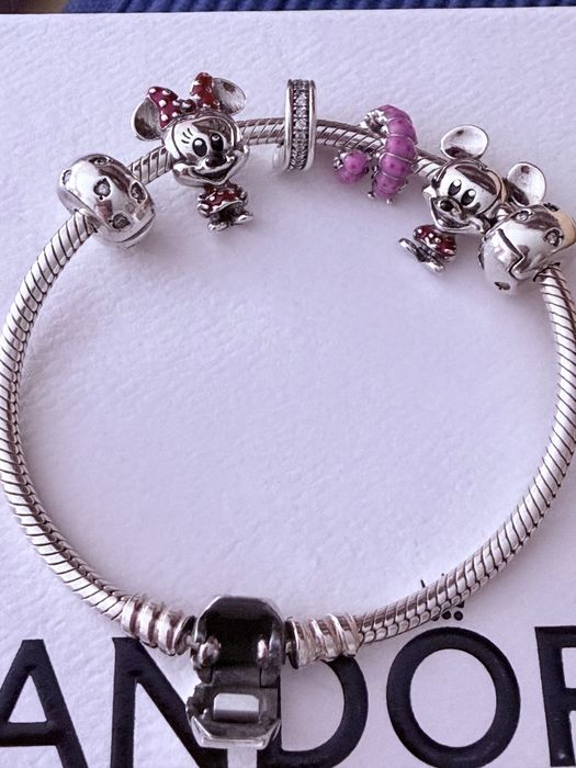 Pulseira Pandora 17,contas Mickey & Minie e mais contas,origem Pandora