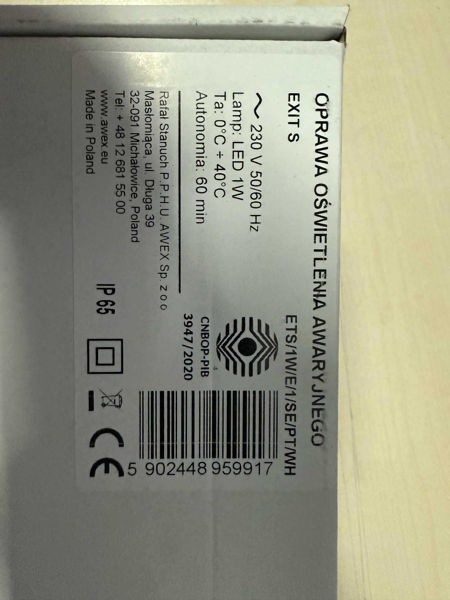 Oprawa awaryjna EXIT S  ETS/1W/E/1/SE/PT/WH