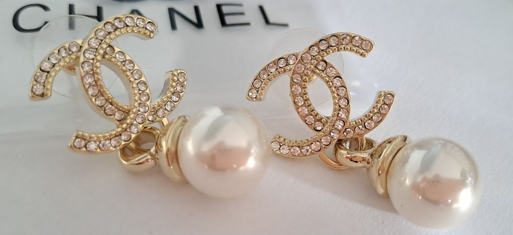 Piękne, złote kolczyki cc perła, wybita pieczątka Cudo lv ysl