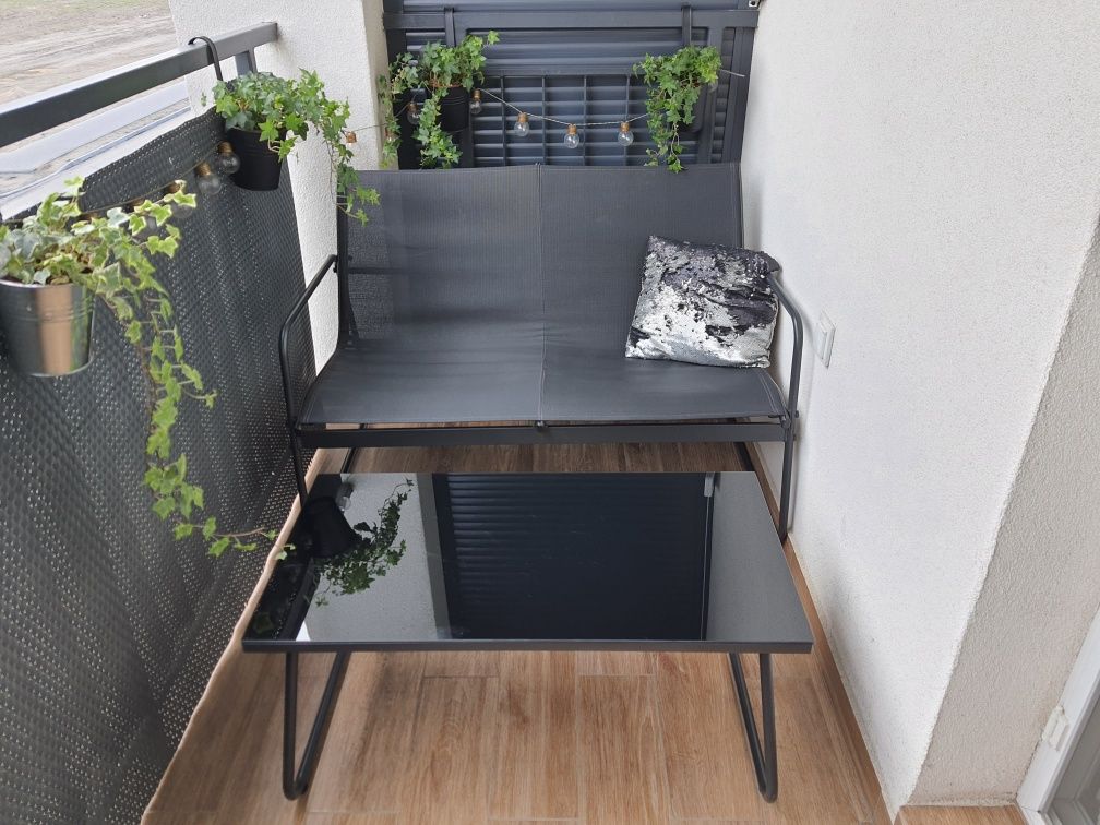 Meble ogrodowe/balkonowe, kanapa i stolik, kolor czarny