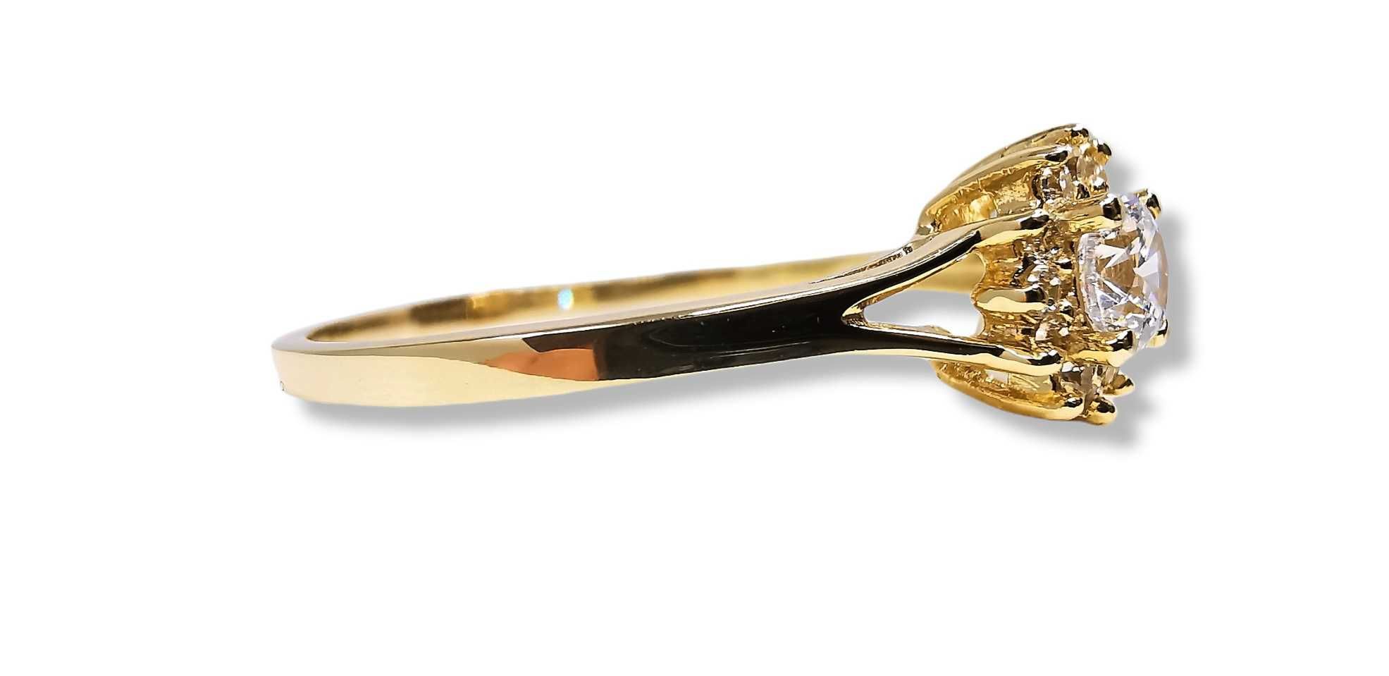 Nowy złoty pierścionek z cyrkoniami 585 roz.22 (P189)