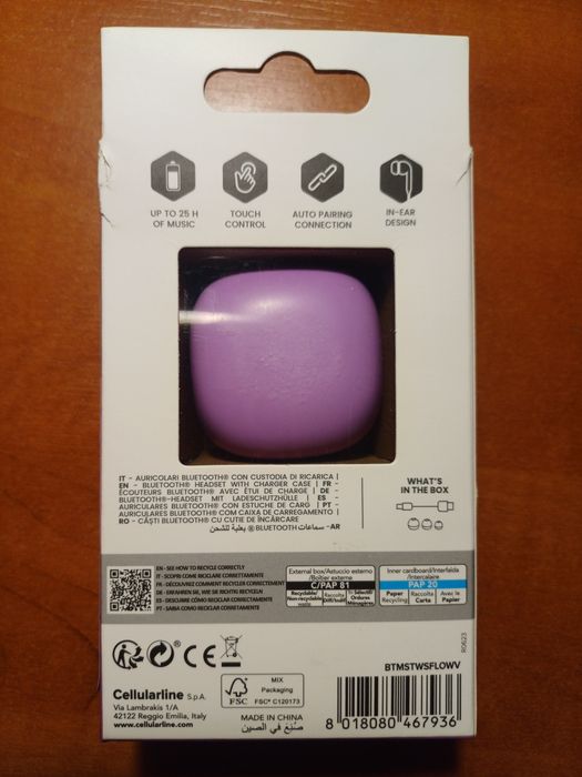 Słuchawki dokanałowe CELLULARLINE Flow Fioletowy