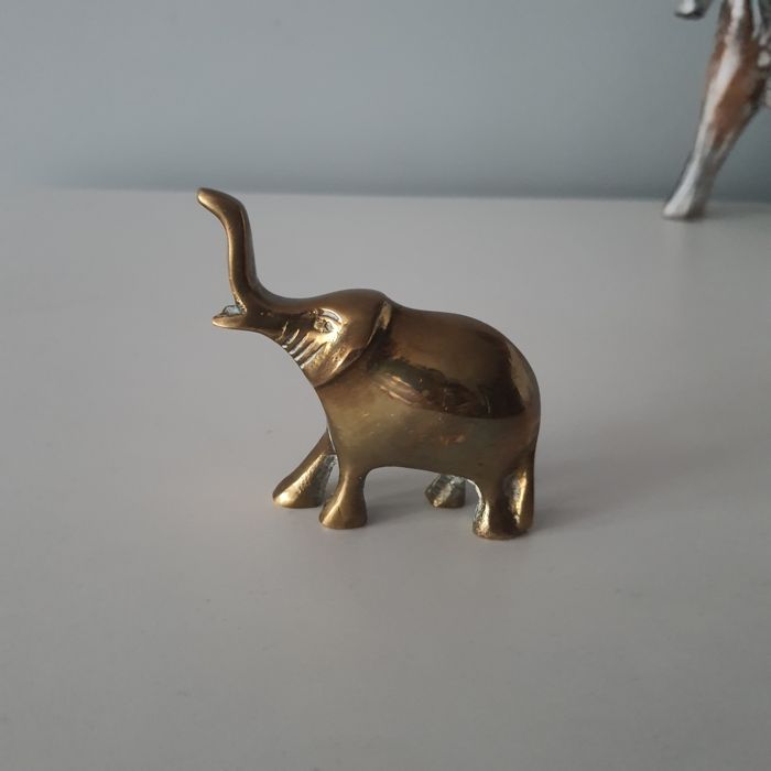 Słoń mosiężny figurka * słonik na szczęście * dekoracja ozdoba