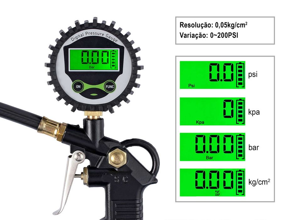 Bomba portátil com manómetro de pressão LCD digital (ligação Europa)