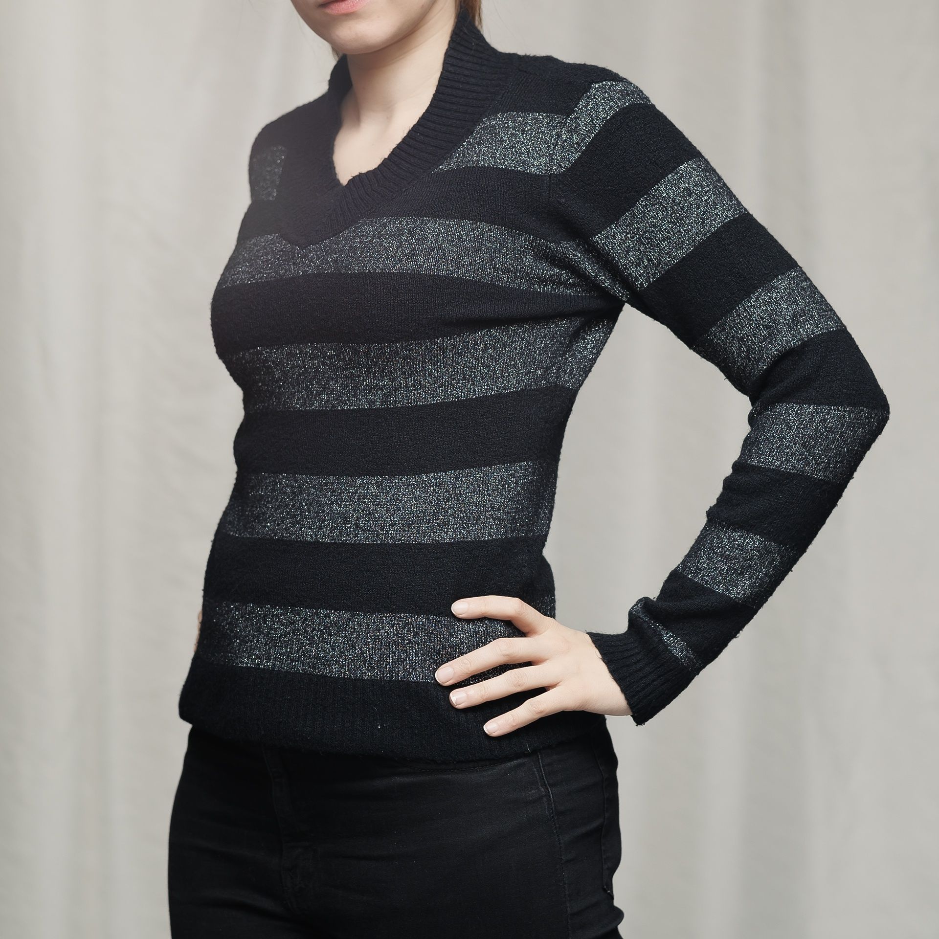 Sweter wełniany damski w paski aternative goth M 38
