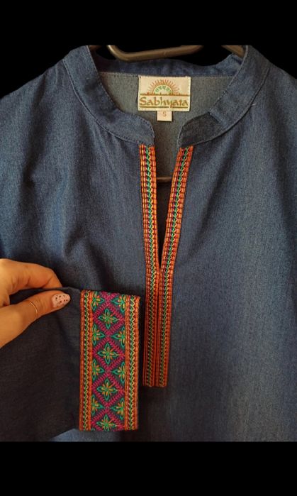 Bluzka tunika ze stójką etno jeans