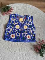 kolorowy top kamizelka szydełkowy boho crochet ażurowy one size festiw
