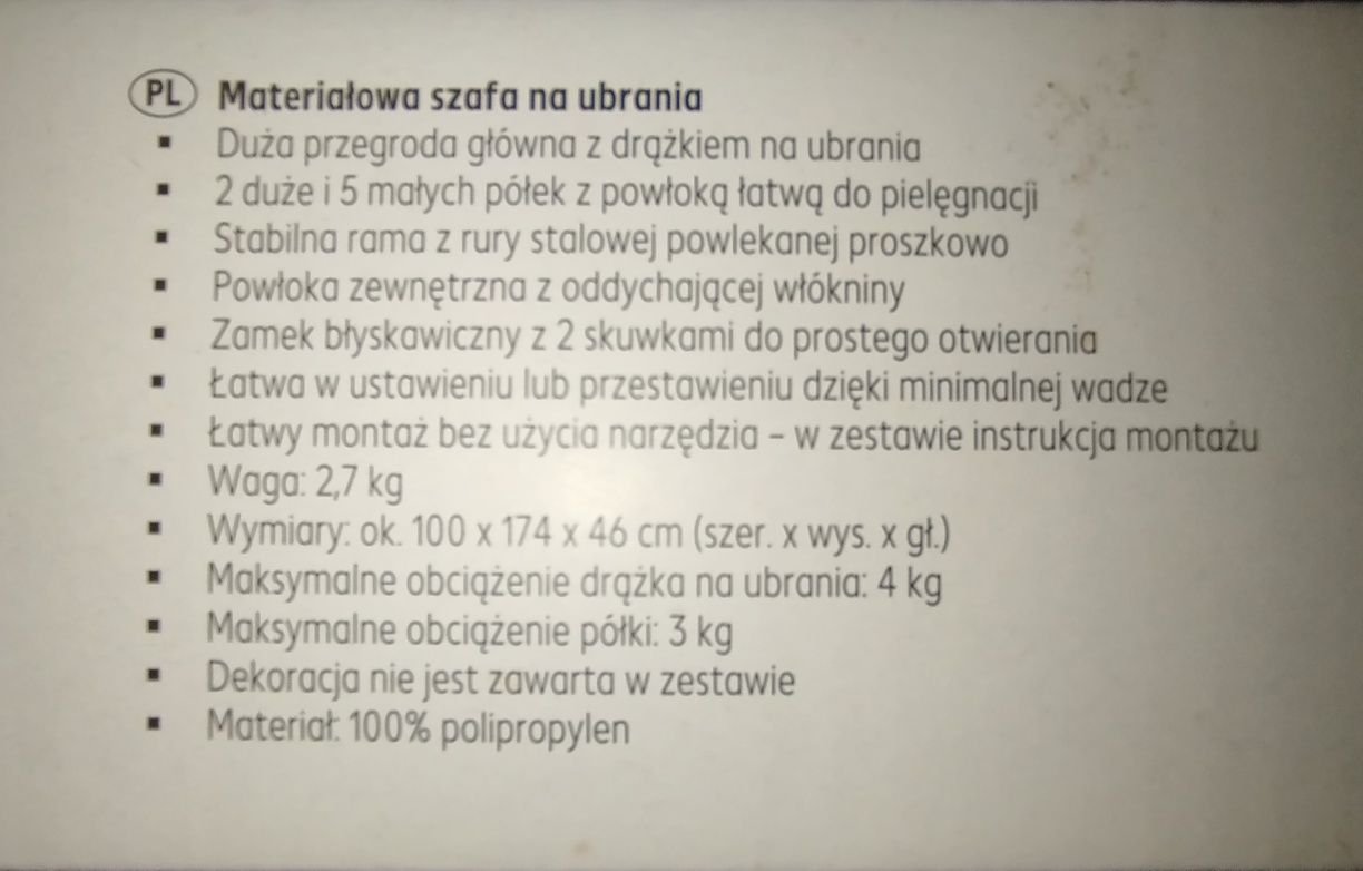 Szafa materiałowa na ubrania