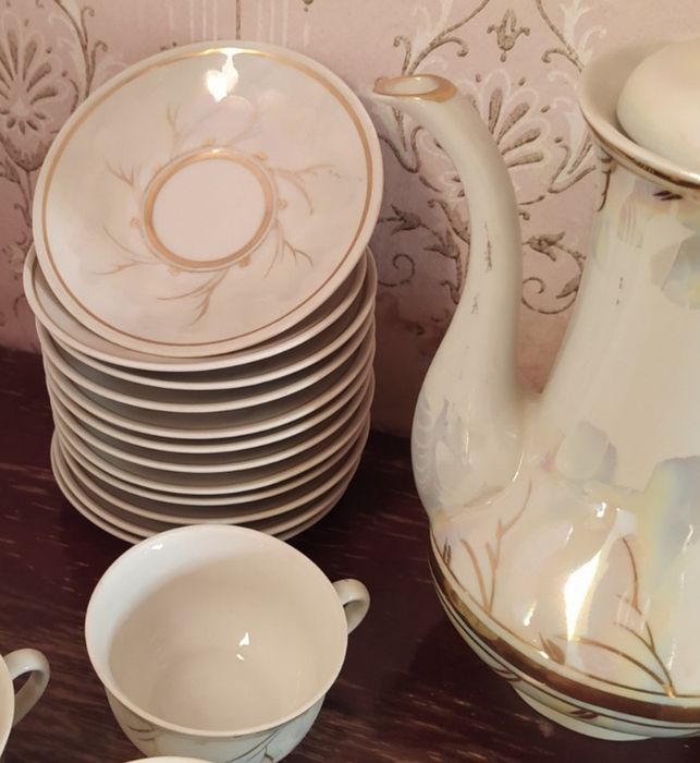 Фарфоровый кофейный сервиз "Зимонька" 12 персон ссср