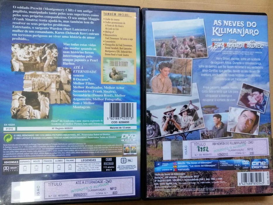 Até a eternidade Fred Zinnemann As neves do Kilimanjaro Gregory Peck