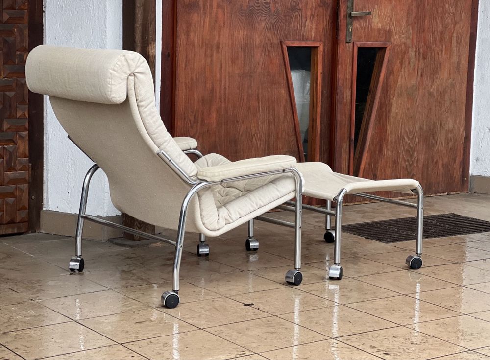 Noboru Nakamura dla Ikea. Fotel z podnóżkiem, model Bore. Vintage