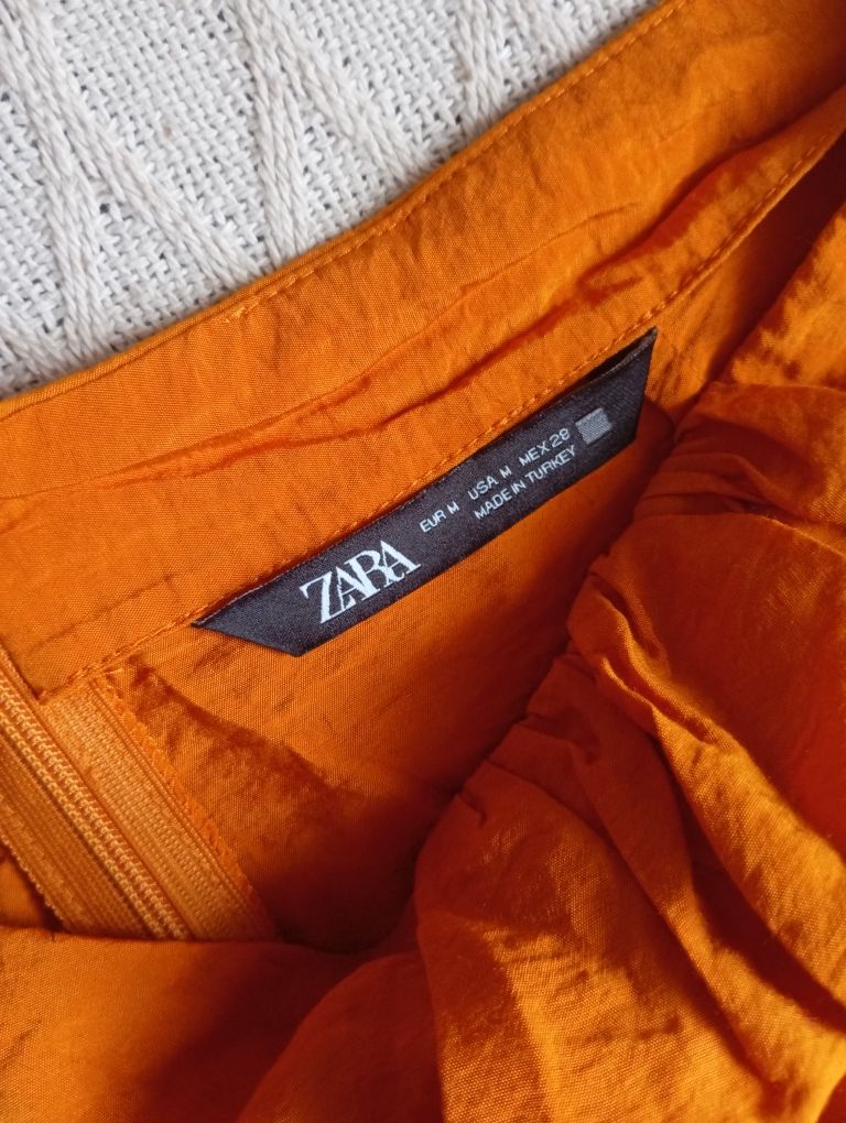 ZARA M efektowna pomarańczowa musztardowa spódnica midi dluga