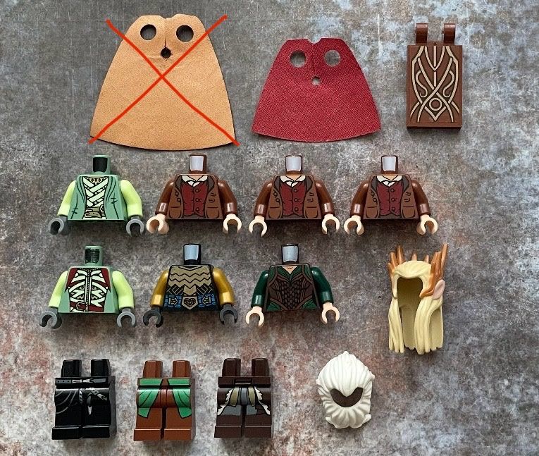 Lego деталі, лотр (lotr), торси, шоломи, волосся, тварини