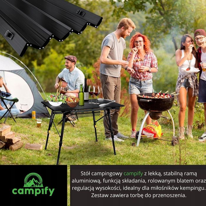 Stół Turystyczny Campify Stolik Składany Kempigowy Czarny Aluminiowy