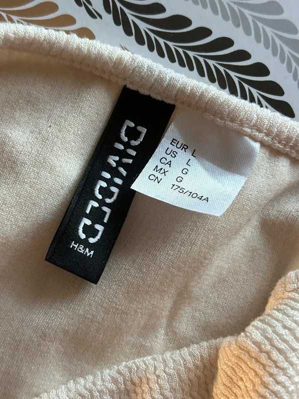 Top crop H&M bluzka mocno wycięta L kokarda beżowa kremowa
