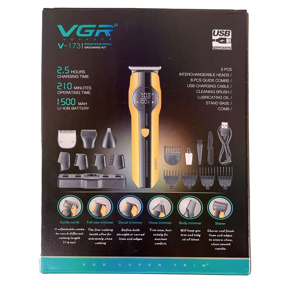 Набір для стриження VGR 3 в 1 V-173 YELLOW, 13 насадок, LED display