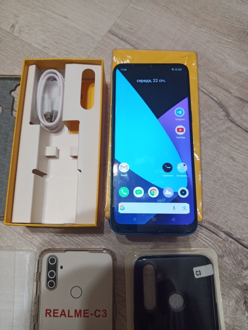 Смартфон Realmi C3 + скло + чохли повний комплект телефон