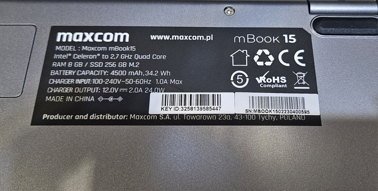 358/25 Laptop Maxcom mBook 15 8/256GB SSD