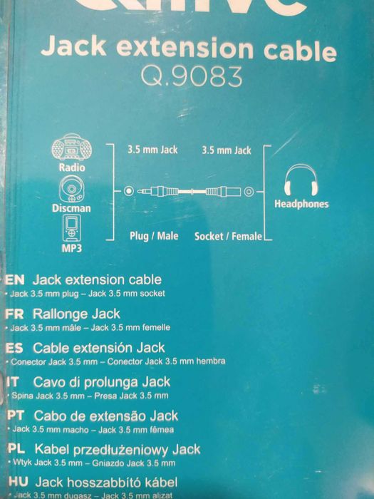 Przedłużacz Jack 3,5mm długi 3 m gniazdo-wtyk QILIVE