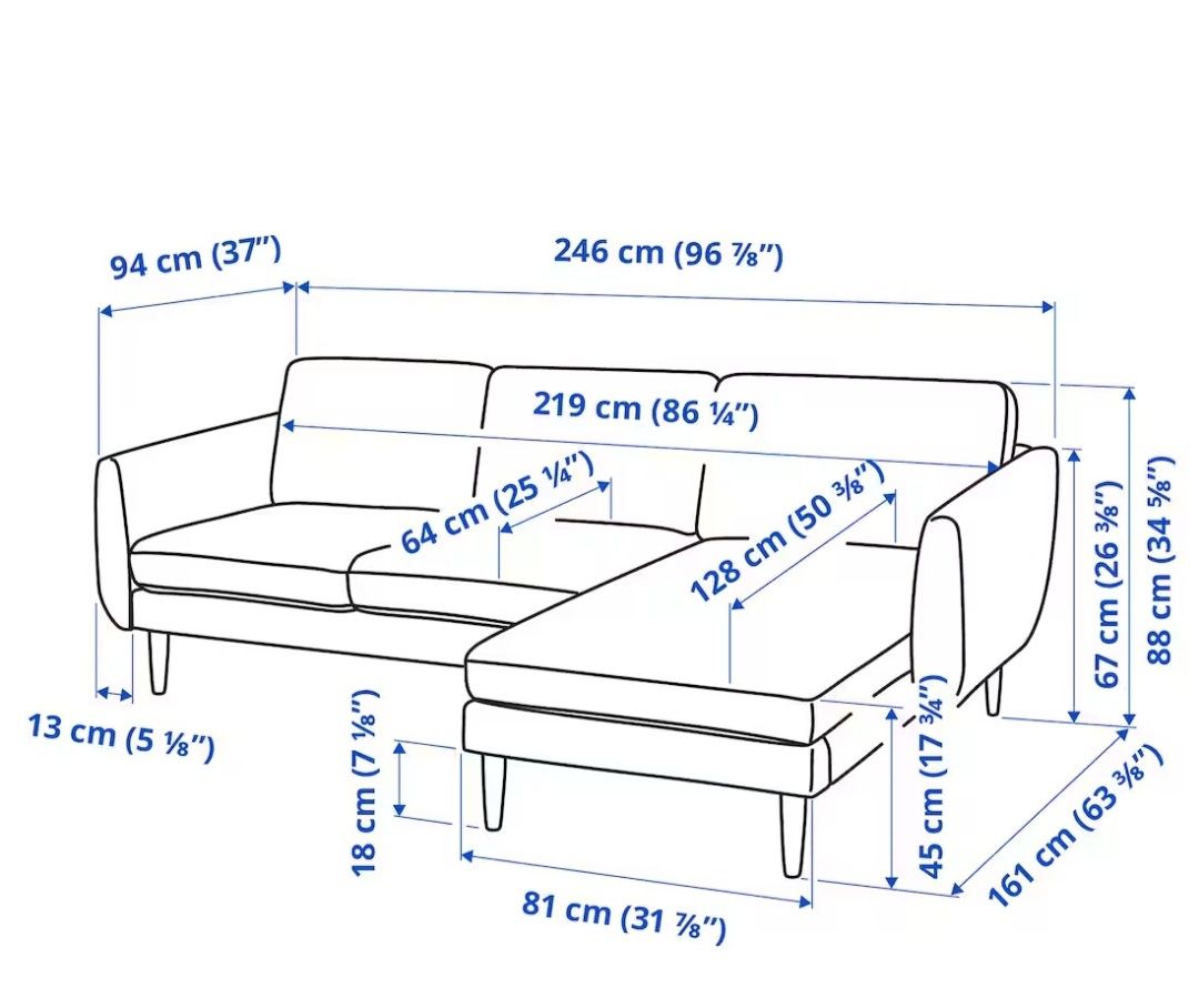 Sofá de 3 lugares com chaise longue IKEA *NOVO*