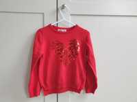 Czerwony sweter z serduszkiem cekiny H&M 98 104