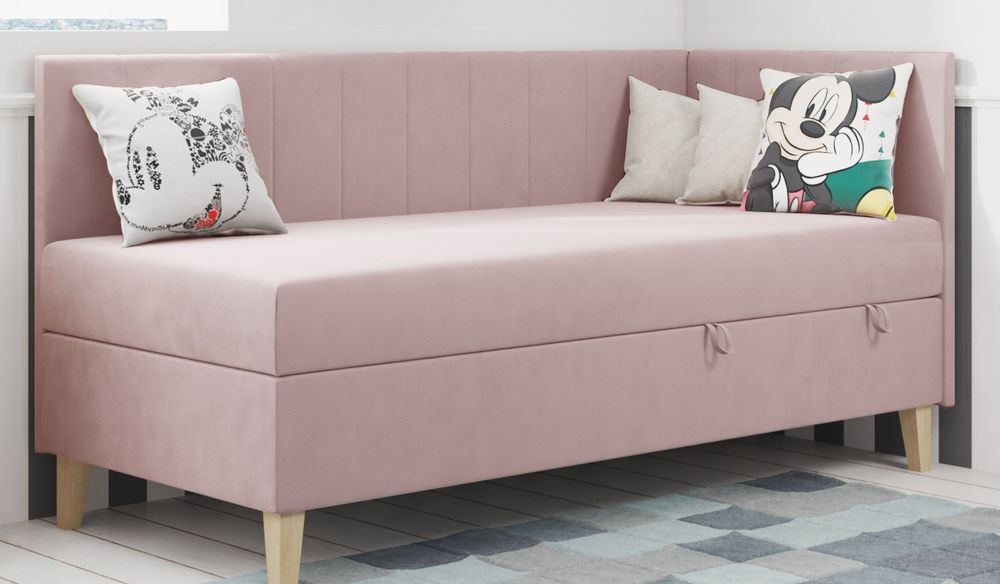 Łóżko Intaro welur pudrowy róż 180x80 ze skrzynią