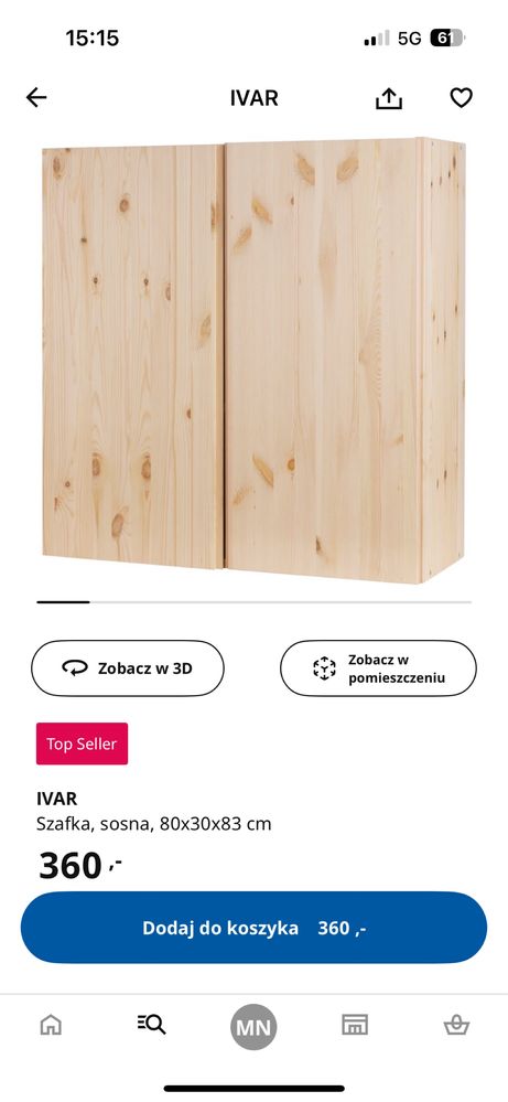 Szafka Ikea model Ivar gleb. 30 cm