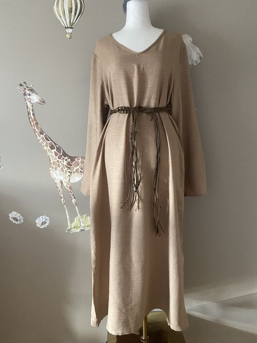 Długa maxi lniana sukienka boho 42/44 sukienka z lnu