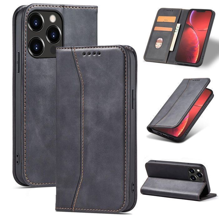 Etui Magnet Fancy Case iPhone 14 - Czarne, Z Klapką, Podstawką