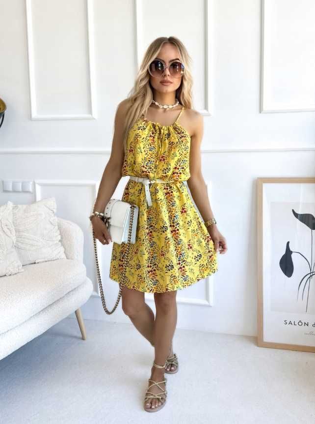 Letnia SUKIENKA DAMSKA bawełniana boho kwiaty modna wzorzysta