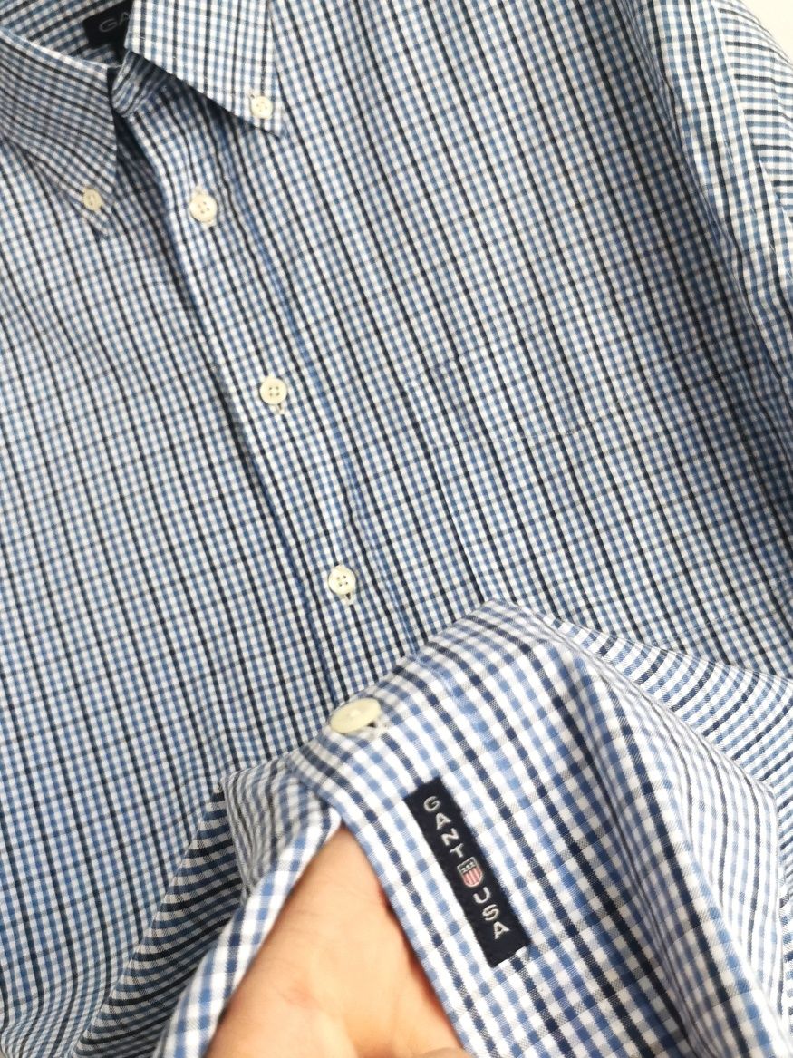 Gant koszula w kratkę męska logowana bawełniana L/XL