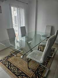 Glass dining table with 6 chairs