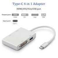 Переходник Мультипорт 4 в 1 Type-C to HDMI, VGA, DVI, USB 3.0 для Mac