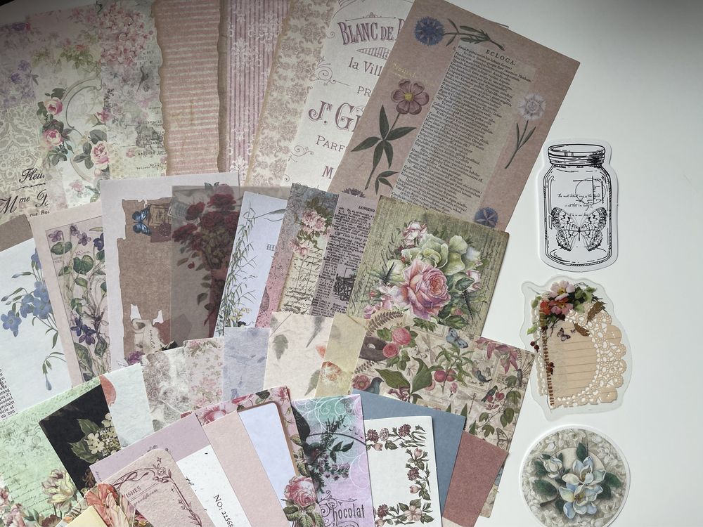 Duży zestaw 100 kwiatowy różowy wiosenny scrapbooking bullet journal