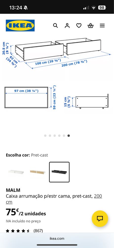 4 caixas de arrumação para cama de casal IKEA