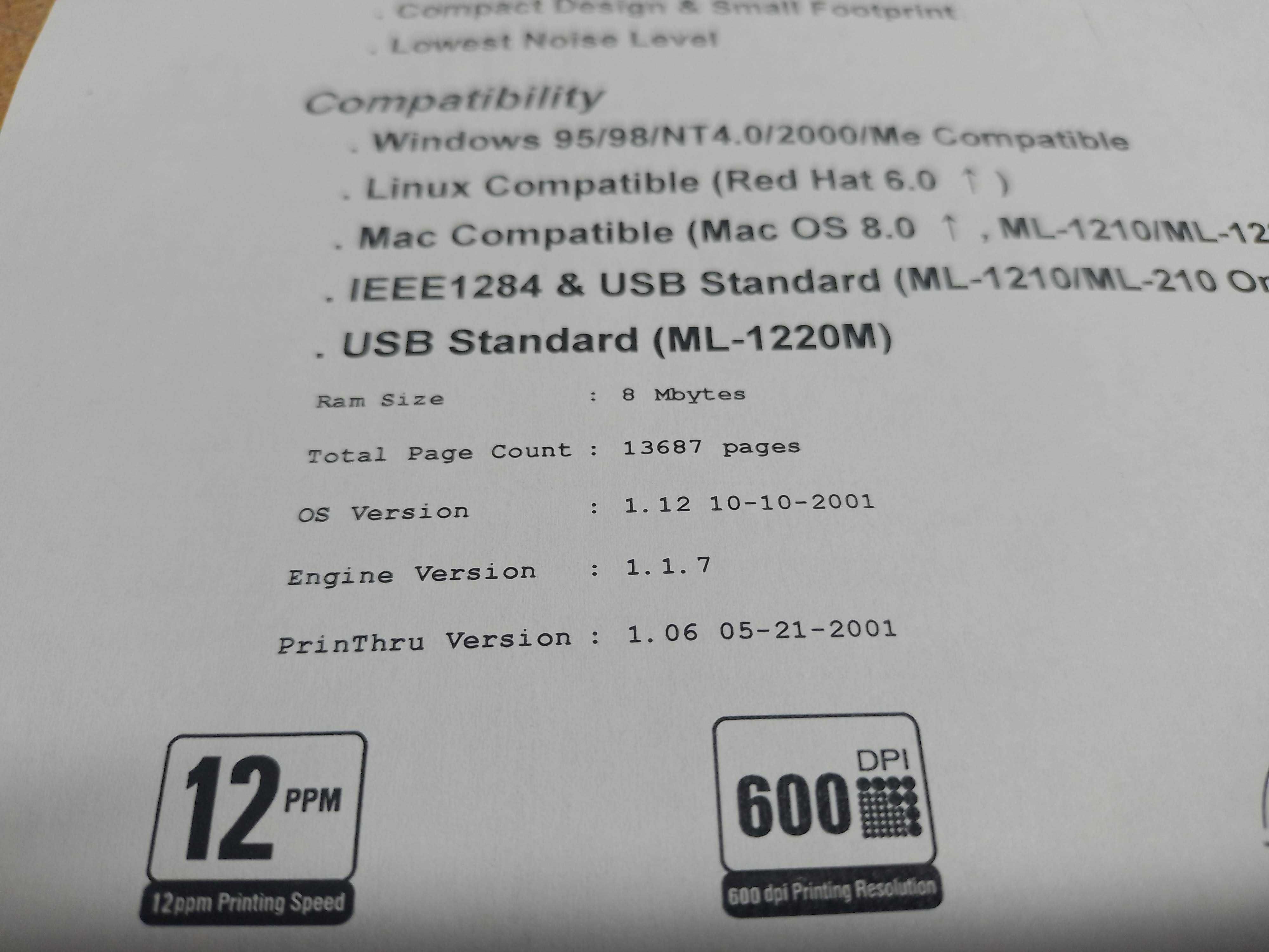 Лазерний принтер Samsung ML-1210, заправлений 100%