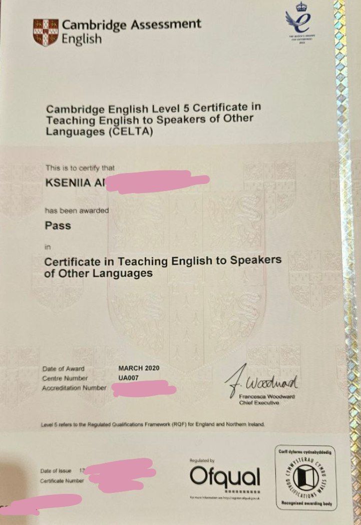 Репетитор англійської мови(CELTA certified) IELTS, Cambridge exams