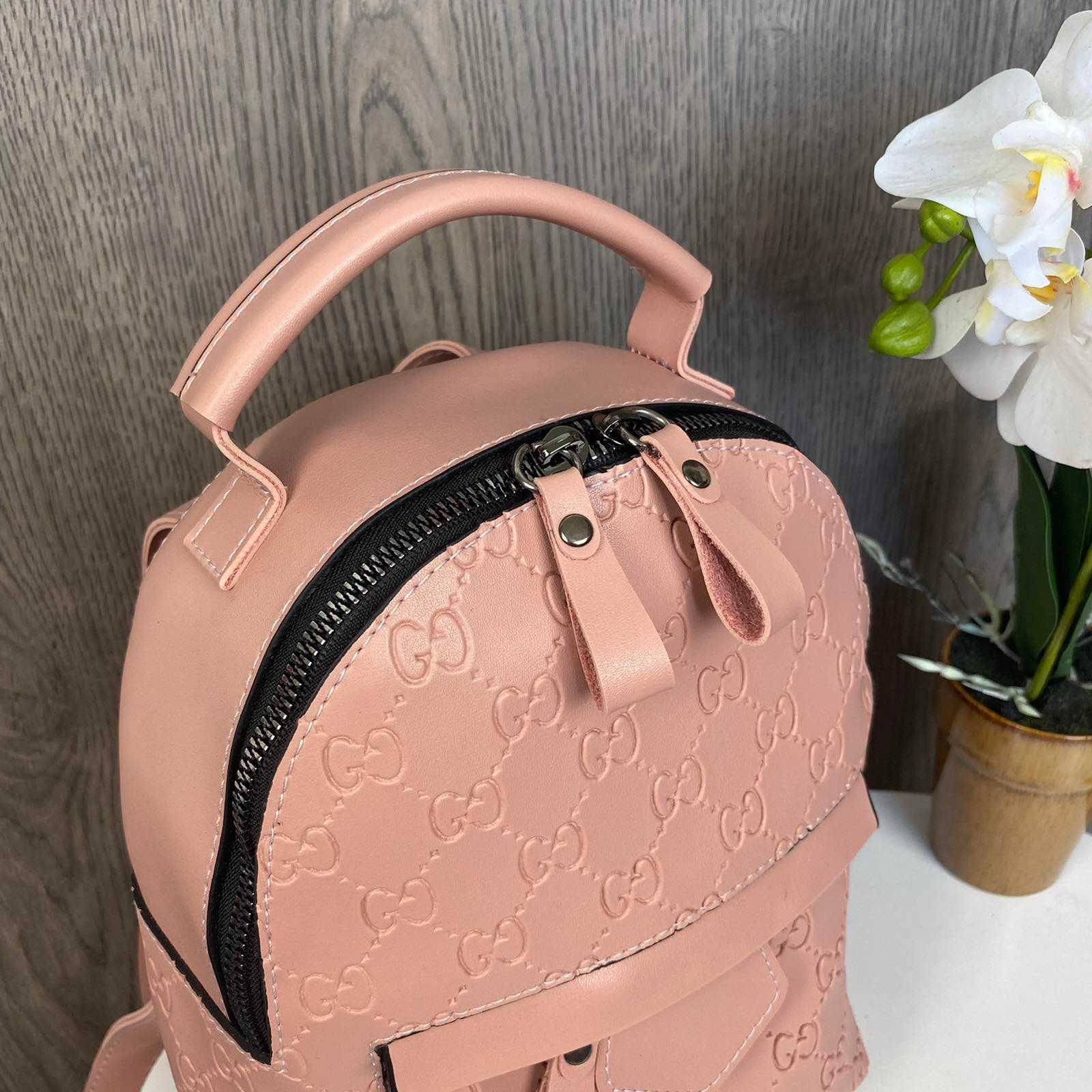 Женский мини рюкзак Гучи молочный серебристый розовый рюкзачек сумка