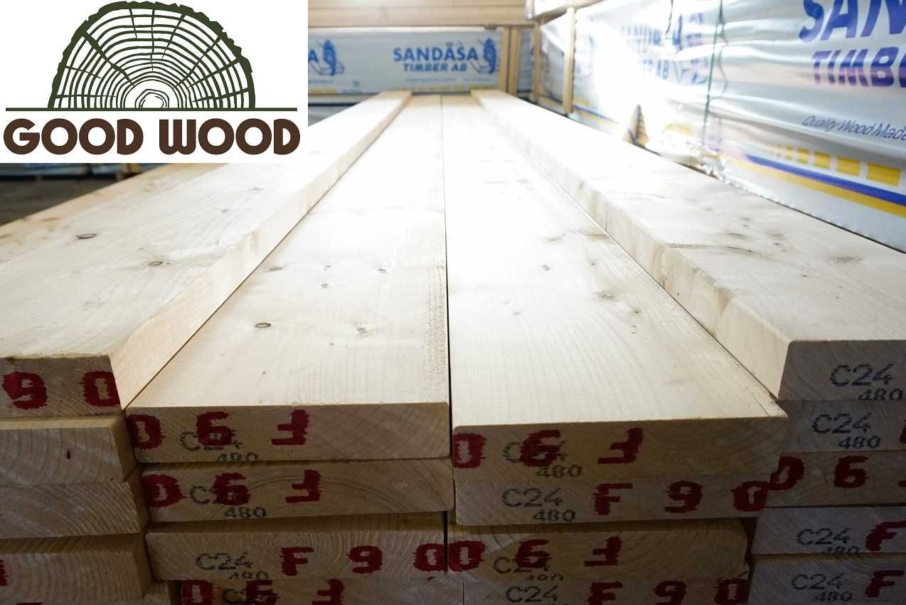 Drewno konstrukcyjne c24, kantówki, krokwie, więźba dachowa, SZWEDZKIE
